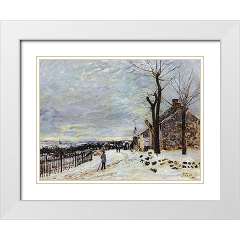 Snowy Weather At Veneux Nadon White Modern Wood Framed Art Print with Double Matting by Sisley, Alfred