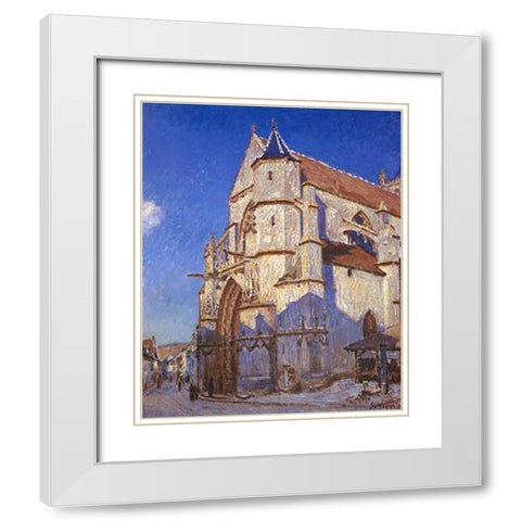 The Church At Moret White Modern Wood Framed Art Print with Double Matting by Sisley, Alfred