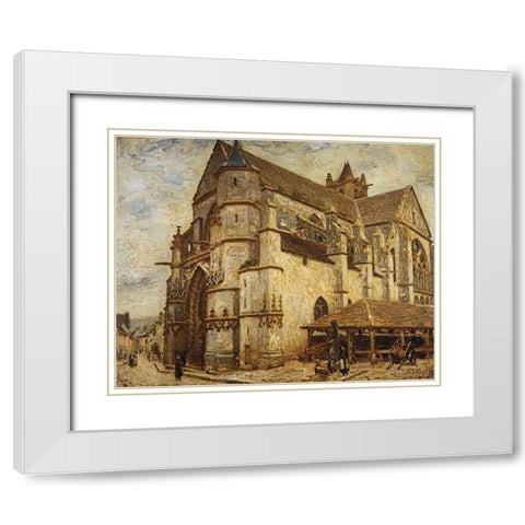 The Church At Moret Icy Weather White Modern Wood Framed Art Print with Double Matting by Sisley, Alfred
