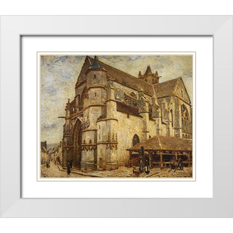 The Church At Moret Icy Weather White Modern Wood Framed Art Print with Double Matting by Sisley, Alfred