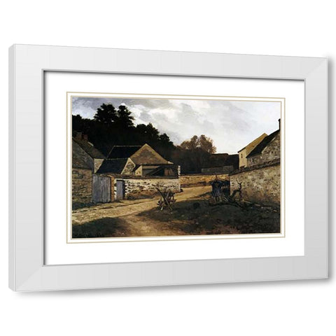 Village Street In Marlotte White Modern Wood Framed Art Print with Double Matting by Sisley, Alfred
