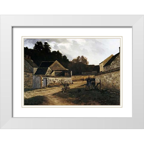 Village Street In Marlotte White Modern Wood Framed Art Print with Double Matting by Sisley, Alfred