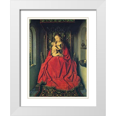 Lucca Madonna White Modern Wood Framed Art Print with Double Matting by Van Eyck, Jan
