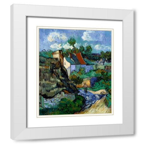 Houses At Auvers White Modern Wood Framed Art Print with Double Matting by Van Gogh, Vincent