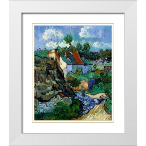 Houses At Auvers White Modern Wood Framed Art Print with Double Matting by Van Gogh, Vincent