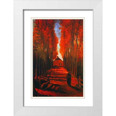 Lane Autumn White Modern Wood Framed Art Print with Double Matting by Van Gogh, Vincent