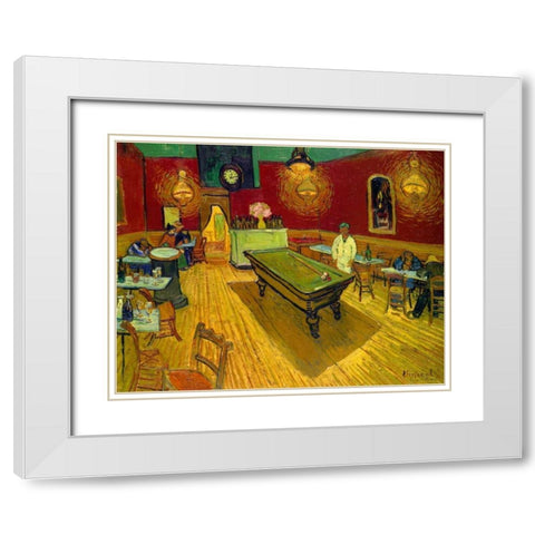 The Night Cafe, 1888 White Modern Wood Framed Art Print with Double Matting by Van Gogh, Vincent