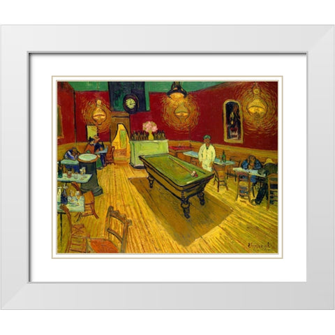 The Night Cafe, 1888 White Modern Wood Framed Art Print with Double Matting by Van Gogh, Vincent