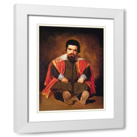 A Dwarf Sitting On The Floor White Modern Wood Framed Art Print with Double Matting by Velazquez, Diego