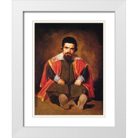 A Dwarf Sitting On The Floor White Modern Wood Framed Art Print with Double Matting by Velazquez, Diego