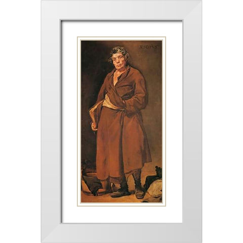 Aesop White Modern Wood Framed Art Print with Double Matting by Velazquez, Diego
