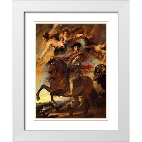 Allegorical Portrait Of King Philip IV White Modern Wood Framed Art Print with Double Matting by Velazquez, Diego