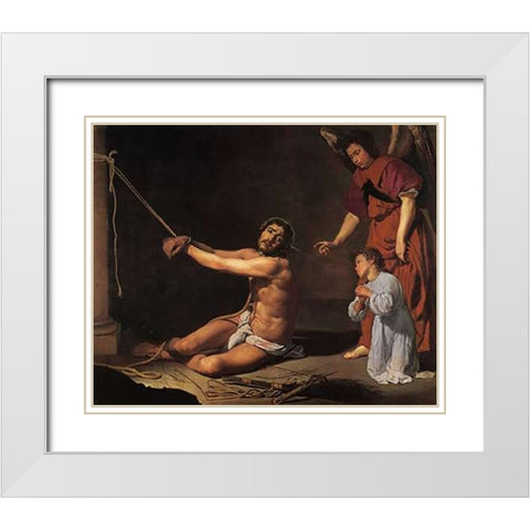 Museumist At The Column White Modern Wood Framed Art Print with Double Matting by Velazquez, Diego