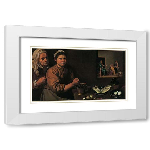 Museumist In The House Of Martha And Mary White Modern Wood Framed Art Print with Double Matting by Velazquez, Diego