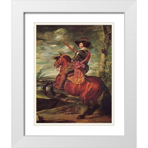 Equestrian Portrait Of The Count Duke Of Olivares White Modern Wood Framed Art Print with Double Matting by Velazquez, Diego