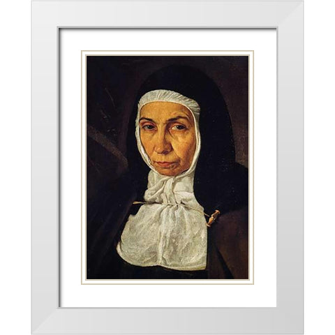 Mother Jeronima De La Fuente White Modern Wood Framed Art Print with Double Matting by Velazquez, Diego