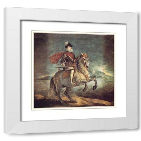 Philip III On Horseback White Modern Wood Framed Art Print with Double Matting by Velazquez, Diego