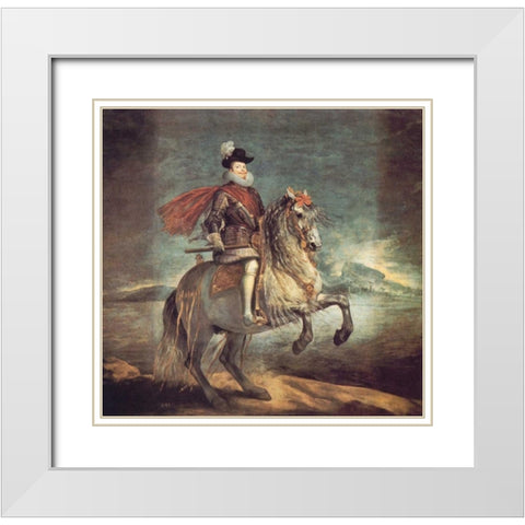 Philip III On Horseback White Modern Wood Framed Art Print with Double Matting by Velazquez, Diego