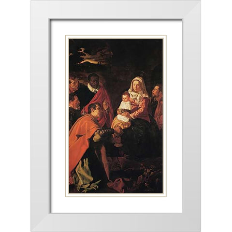 The Adoration Of The Magi White Modern Wood Framed Art Print with Double Matting by Velazquez, Diego