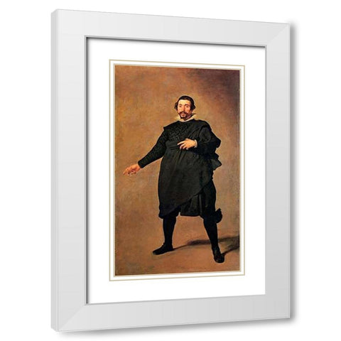 The Buffoon Pablo De Valladolid White Modern Wood Framed Art Print with Double Matting by Velazquez, Diego