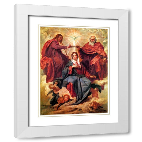 The Coronation Of The Virgin White Modern Wood Framed Art Print with Double Matting by Velazquez, Diego