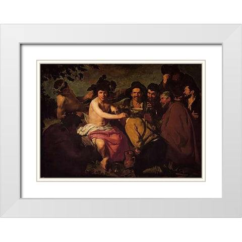 The Drinkers White Modern Wood Framed Art Print with Double Matting by Velazquez, Diego