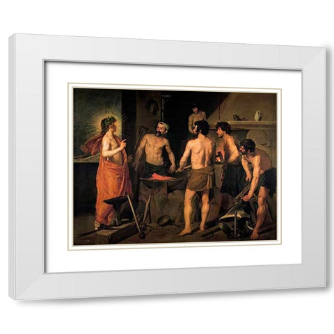 The Forge Of Vulcan White Modern Wood Framed Art Print with Double Matting by Velazquez, Diego