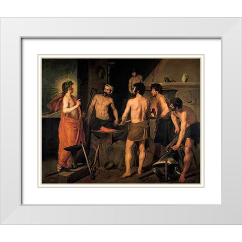 The Forge Of Vulcan White Modern Wood Framed Art Print with Double Matting by Velazquez, Diego