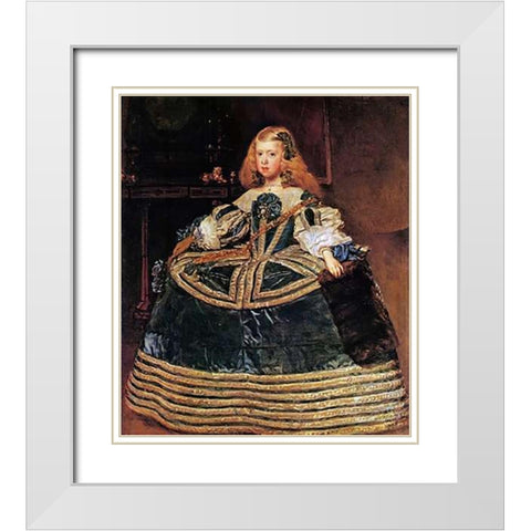 The Infanta Margarita In A Blue Dress White Modern Wood Framed Art Print with Double Matting by Velazquez, Diego