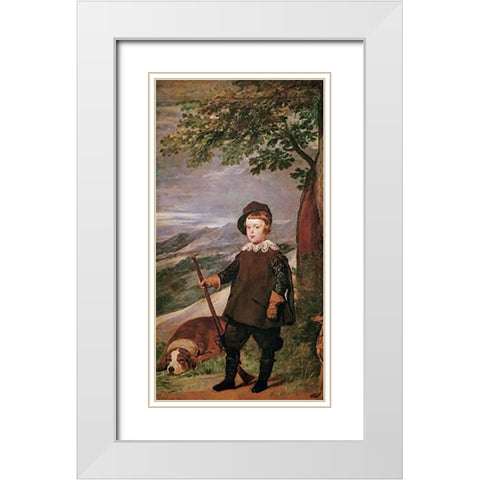 The Infante Baltasar Carlos As A Hunter White Modern Wood Framed Art Print with Double Matting by Velazquez, Diego