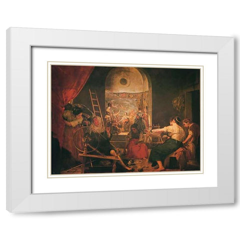The Spinners The Fable Of Arachne White Modern Wood Framed Art Print with Double Matting by Velazquez, Diego
