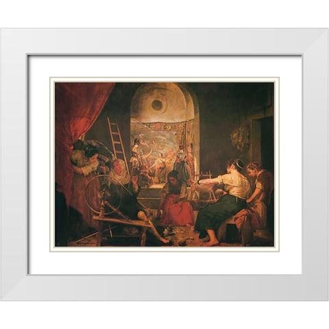 The Spinners The Fable Of Arachne White Modern Wood Framed Art Print with Double Matting by Velazquez, Diego