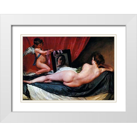 The Toilet Of Venus White Modern Wood Framed Art Print with Double Matting by Velazquez, Diego