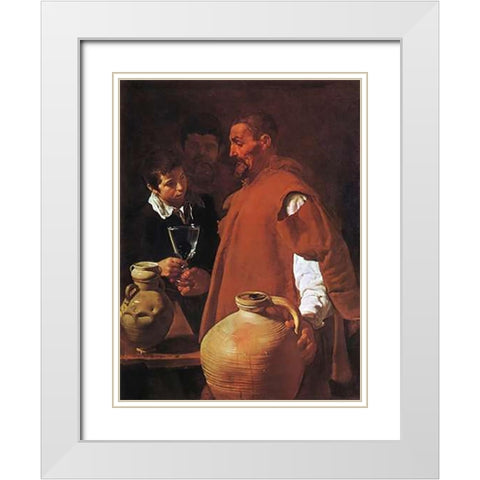 The Water Carrier White Modern Wood Framed Art Print with Double Matting by Velazquez, Diego
