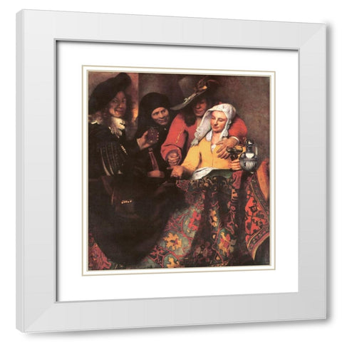 At The Procureess White Modern Wood Framed Art Print with Double Matting by Vermeer, Johannes
