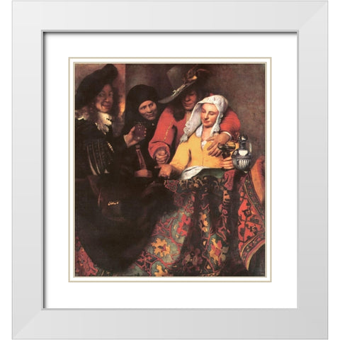 At The Procureess White Modern Wood Framed Art Print with Double Matting by Vermeer, Johannes