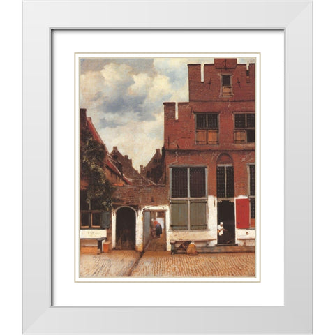 The Little Street White Modern Wood Framed Art Print with Double Matting by Vermeer, Johannes