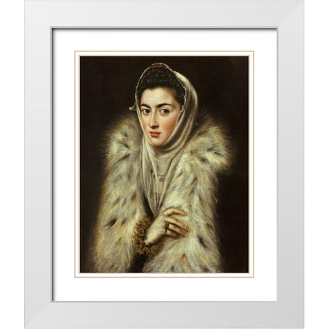 A Lady In A Fur Wrap White Modern Wood Framed Art Print with Double Matting by El Greco