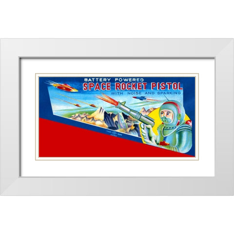 Space Rocket Pistol White Modern Wood Framed Art Print with Double Matting by Retrobot