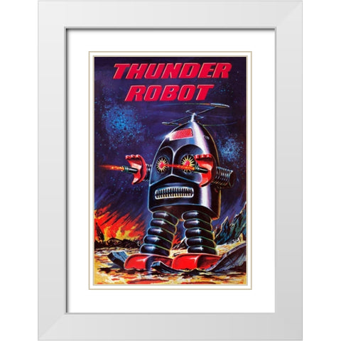 Thunder Robot White Modern Wood Framed Art Print with Double Matting by Retrobot