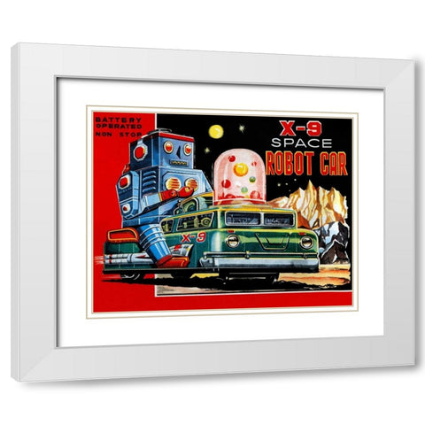 X-9 Space Robot Car White Modern Wood Framed Art Print with Double Matting by Retrobot