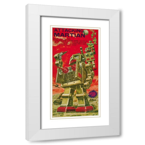 Attacking Martian White Modern Wood Framed Art Print with Double Matting by Retrobot