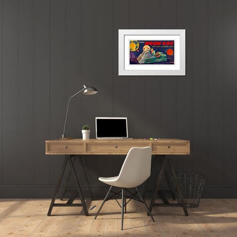 Moon Car White Modern Wood Framed Art Print with Double Matting by Retrobot