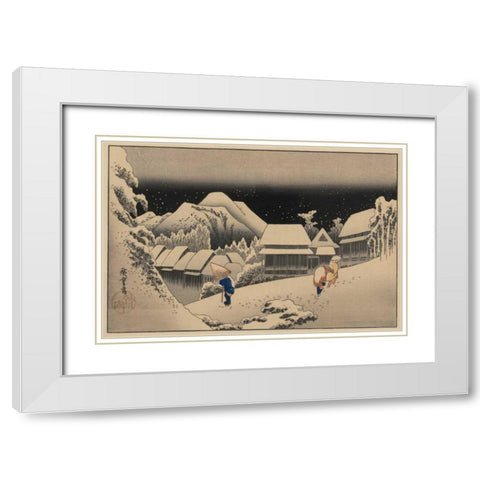 Kanbara White Modern Wood Framed Art Print with Double Matting by Hiroshige, Ando
