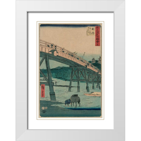 Okazaki White Modern Wood Framed Art Print with Double Matting by Hiroshige, Ando