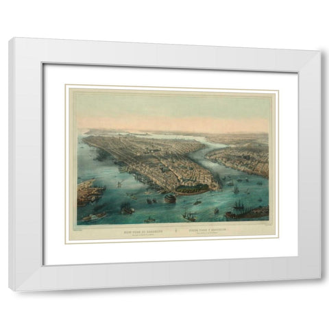 Birds-eye view of Manhattan, New York White Modern Wood Framed Art Print with Double Matting by Unknown