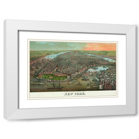 Birds-eye view of Manhattan, New York White Modern Wood Framed Art Print with Double Matting by Unknown