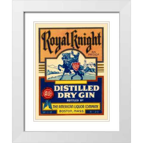 Royal Knight Distilled Dry Gin White Modern Wood Framed Art Print with Double Matting by Vintage Booze Labels