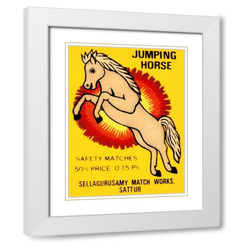 Jumping Horse Safety Matches White Modern Wood Framed Art Print with Double Matting by Phillumenart