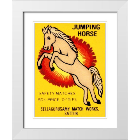 Jumping Horse Safety Matches White Modern Wood Framed Art Print with Double Matting by Phillumenart